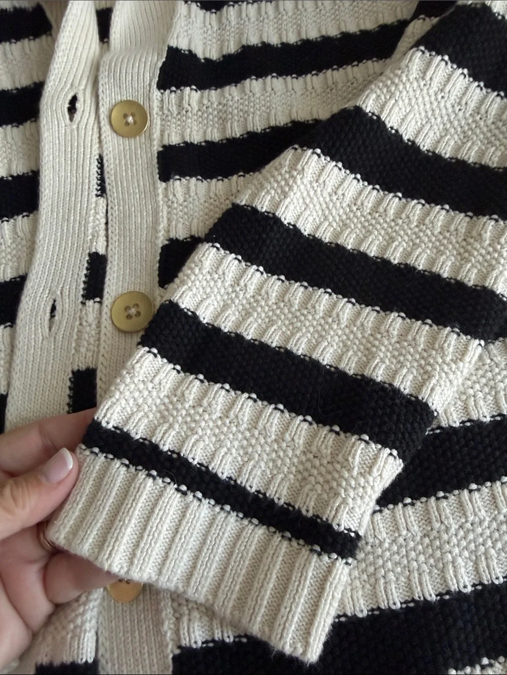 J.Jill Striped Black and Cream Women's Button-Up Sweater - Cardigan 3x